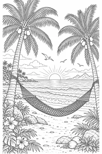 Tropical Sunset coloring page