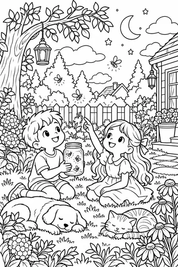 Catching Fireflies coloring page