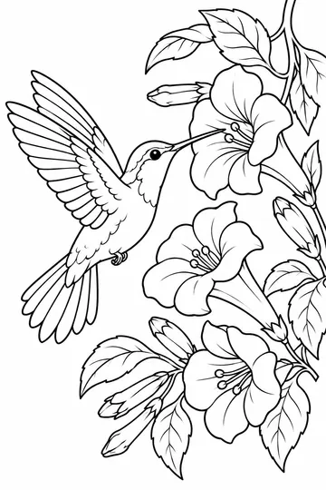 Hummingbird and Flowers coloring page