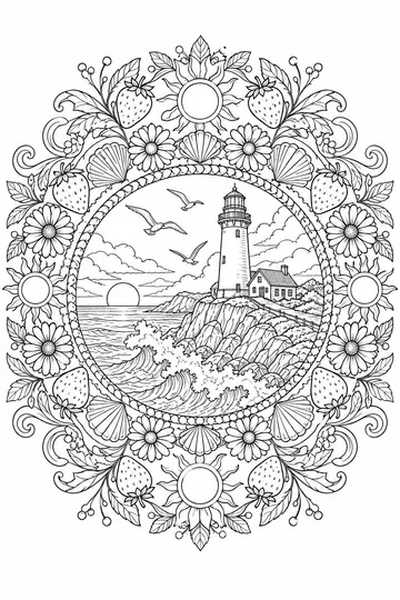 Lighthouse by the Sea Mandala coloring page