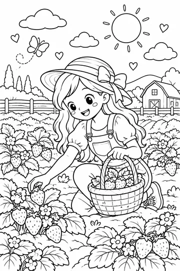 Strawberry Picking coloring page