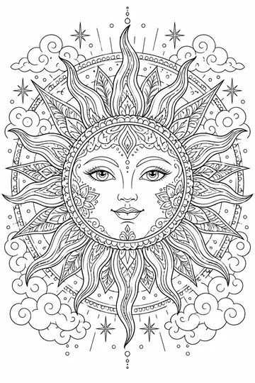 Ornate Sun Face coloring page