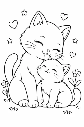 Cat and Kitten coloring page to color online