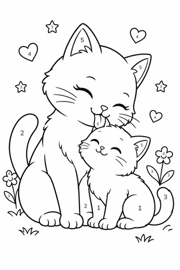 Cat and Kitten color by number to color online