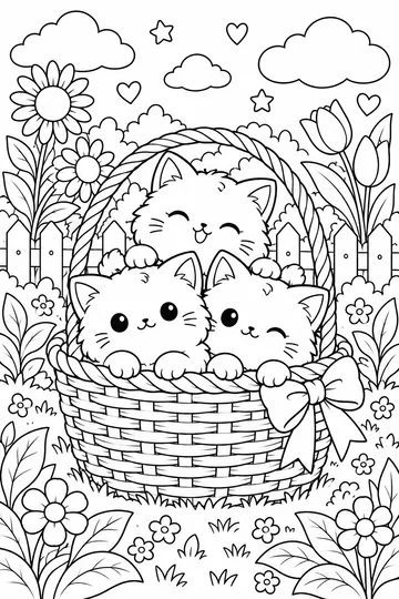 Kittens in a Basket coloring page