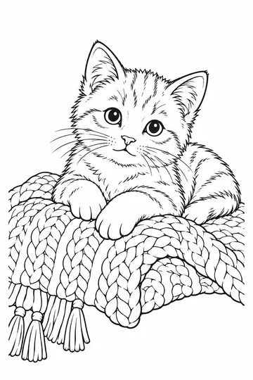 Kitten on a Blanket coloring page
