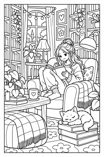 Bookshop Kitten coloring page