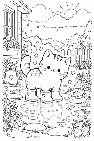 Kitten in Rain Boots coloring page