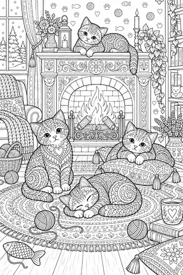 Cozy Kitten Room Zentangle coloring page
