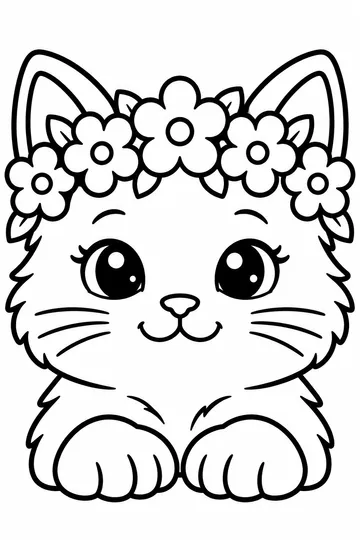 Kitten with Flower Crown coloring page