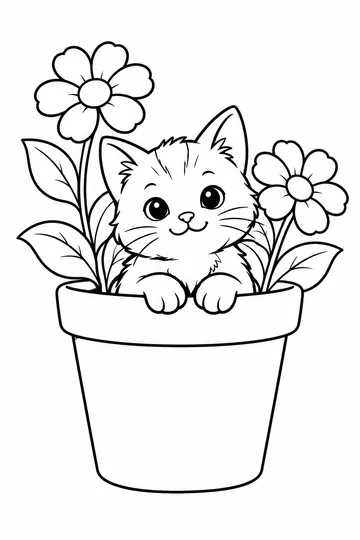 Kitten in Flowers coloring page
