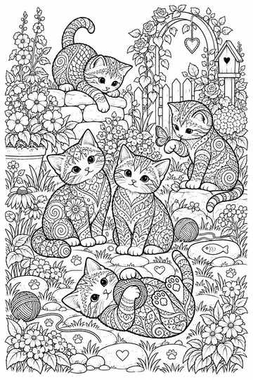 Kittens in the Garden Zentangle coloring page