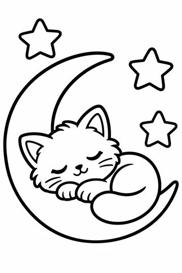 Kitten on the Moon coloring page