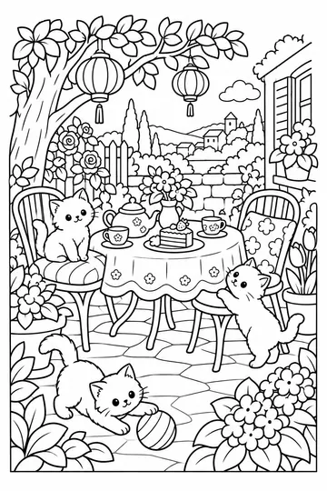 Tea in the Garden coloring page