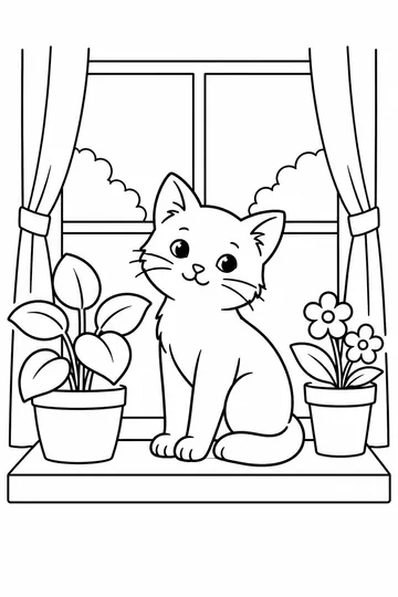 Kitten at the Window coloring page