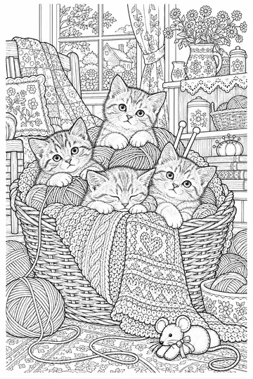 Yarn Basket Kittens coloring page