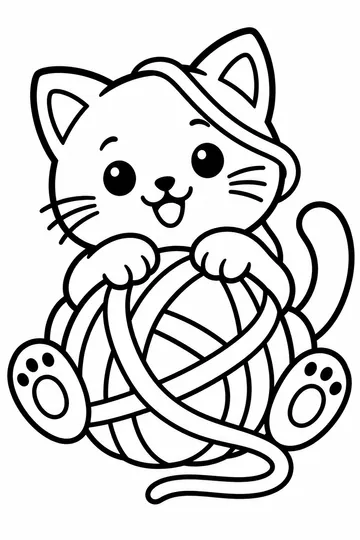 Kitten and Yarn coloring page