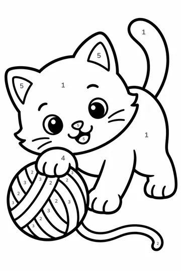 Kitten with Yarn color by number to color online
