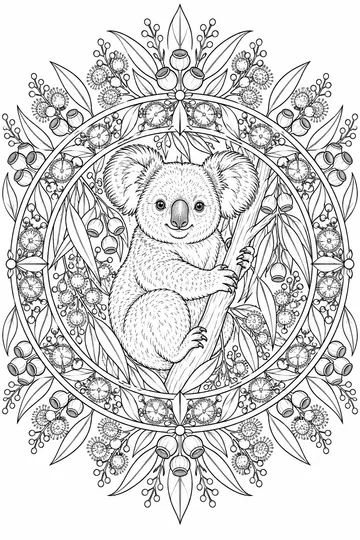 Koala Botanical Mandala coloring page