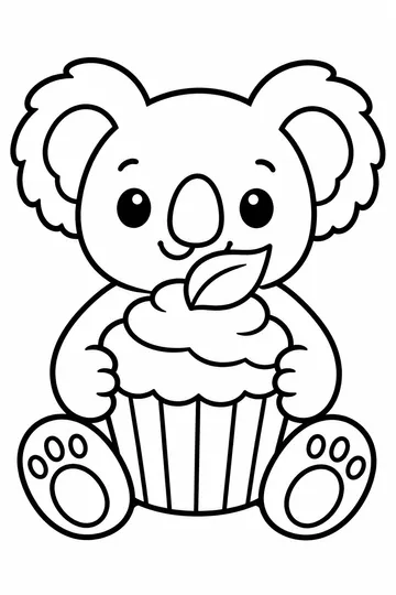 Koala and Cupcake coloring page