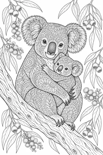 Koala and Joey Zentangle coloring page