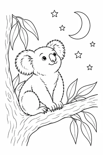 Koala at Night coloring page