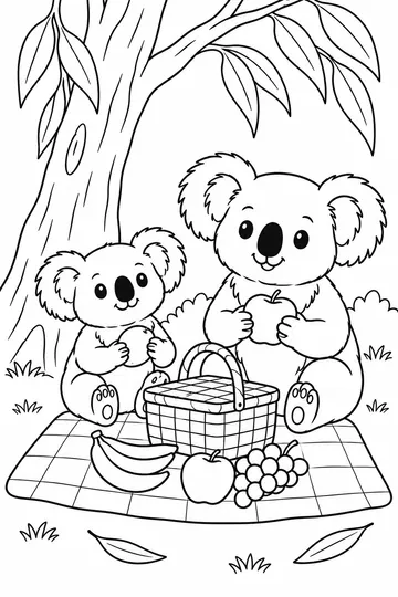 Koala Picnic coloring page