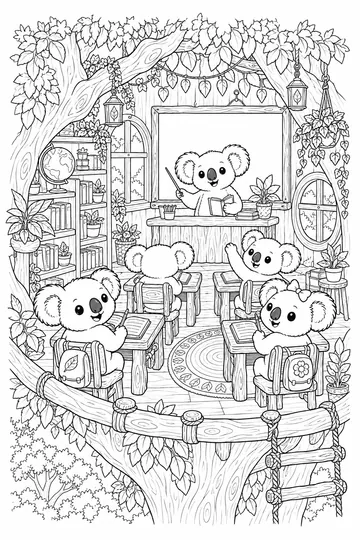 Koala School coloring page