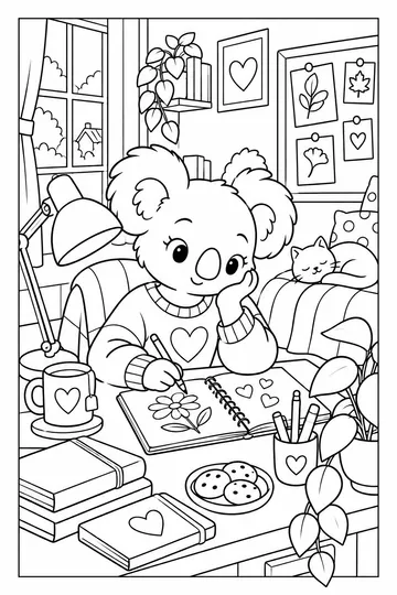 Koala Study Time coloring page
