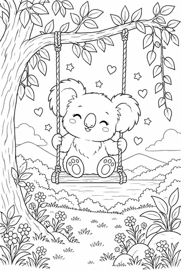 Koala on a Swing coloring page
