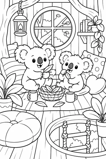 Koala Treehouse coloring page
