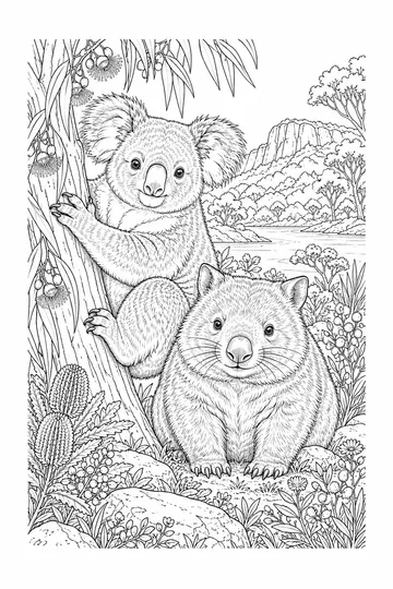 Koala and Wombat coloring page
