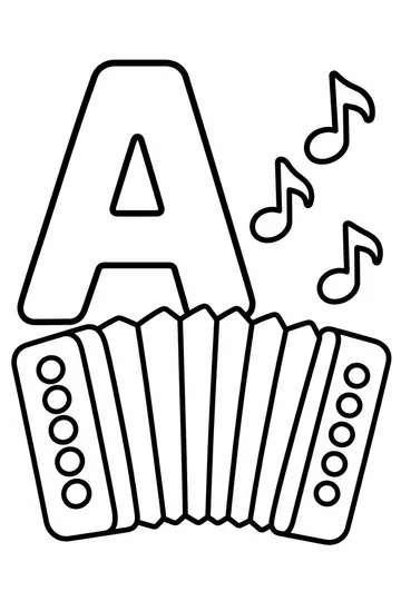 A is for Accordion coloring page