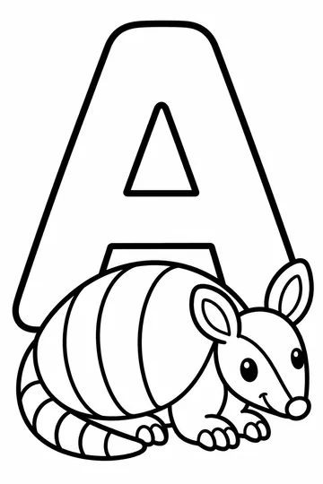 A is for Armadillo coloring page