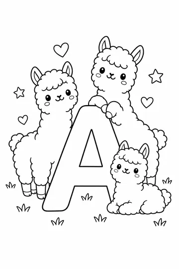 A is for Alpaca coloring page