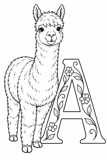 Alpaca Portrait with A coloring page