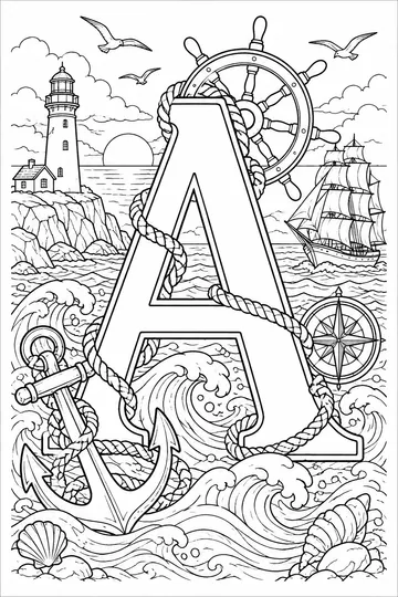 Nautical Letter A coloring page