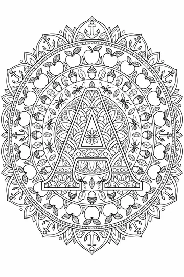 Patterned Letter A Mandala coloring page