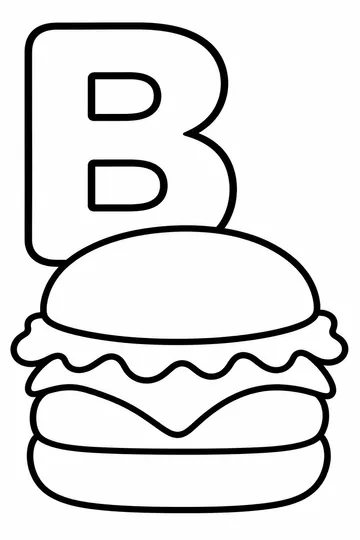 B is for Burger coloring page