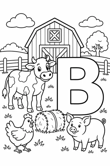 B is for Barn coloring page