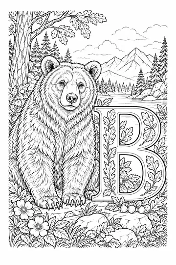 Bear Portrait with B coloring page