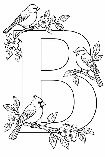 Birds and Letter B coloring page