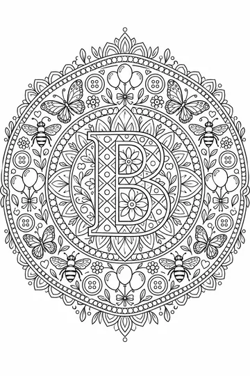 Patterned Letter B Mandala coloring page