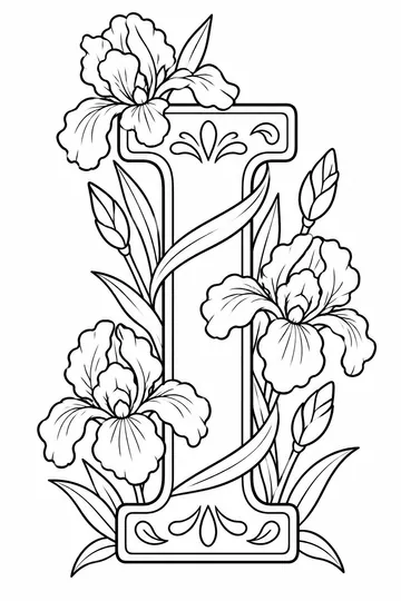 Floral Letter I coloring page