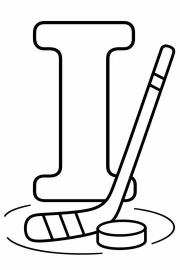 I is for Ice Hockey coloring page