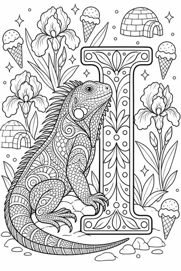 Iguana Portrait with I Zentangle coloring page