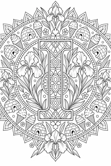 Patterned Letter I Mandala coloring page