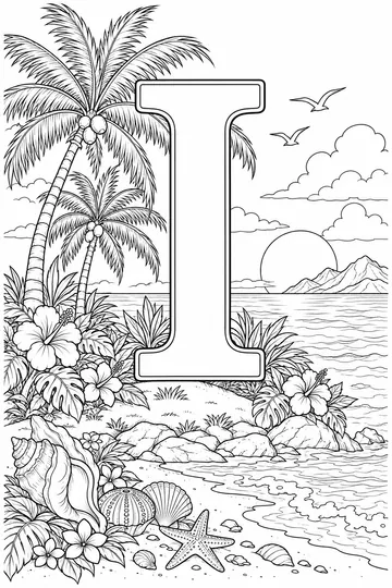 Tropical Island Letter I coloring page