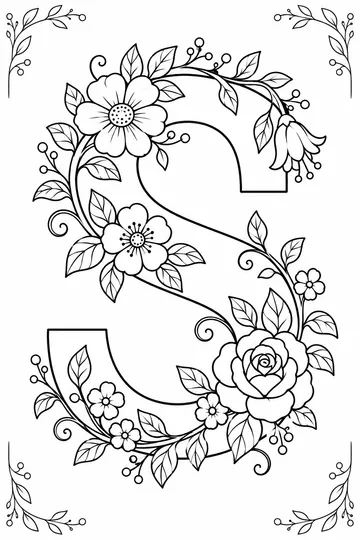 Floral Letter S coloring page