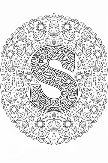 Patterned Letter S Mandala coloring page